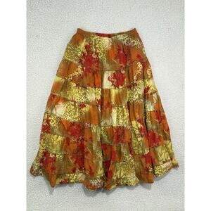 Multiples Long Tiered Boho Maxi Skirt Floral Leopard Lined Ruffled Hippie S